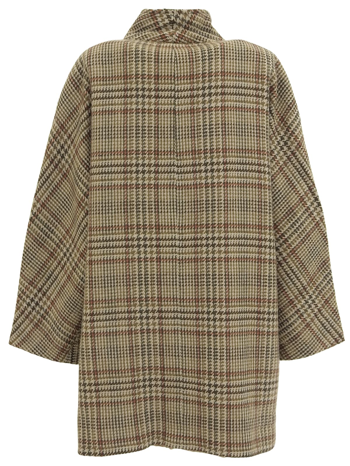 チェックパターンロゴボタンコート ベージュ/ブラウン