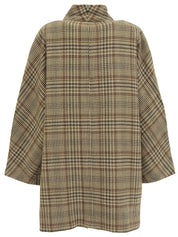 チェックパターンロゴボタンコート ベージュ/ブラウン