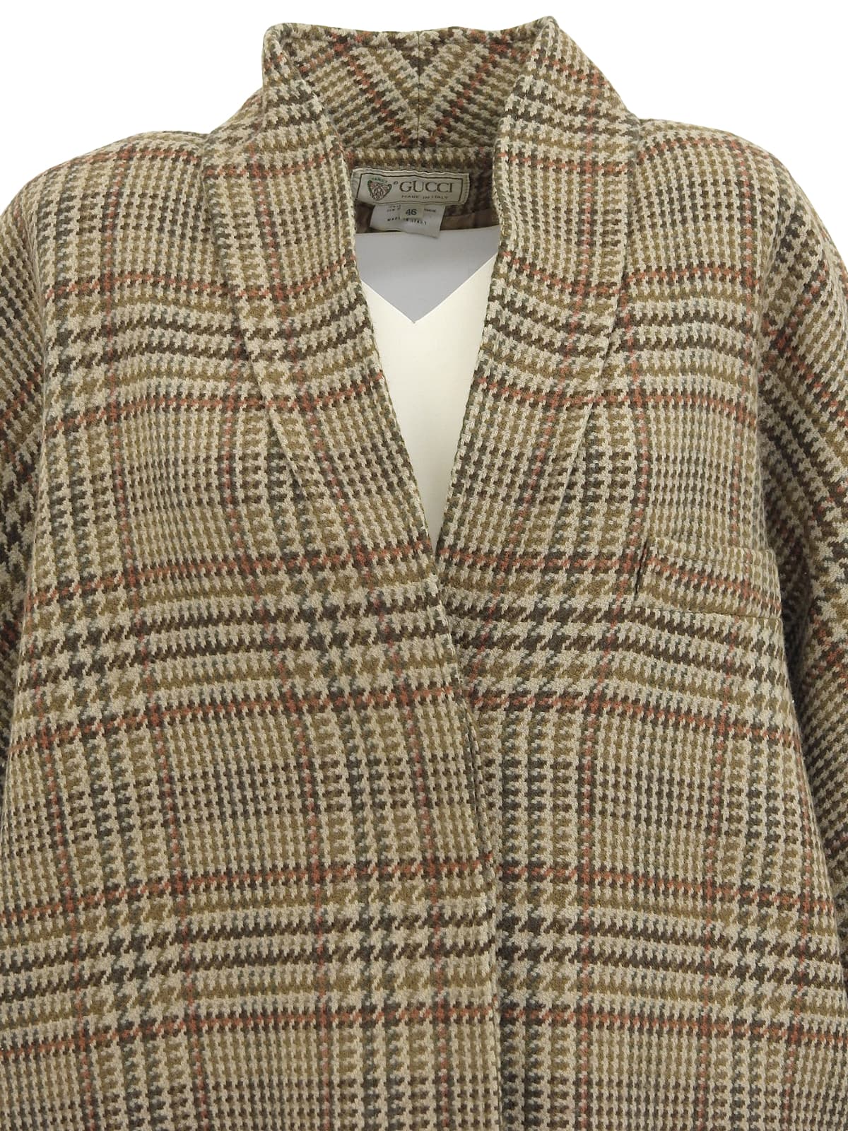 チェックパターンロゴボタンコート ベージュ/ブラウン