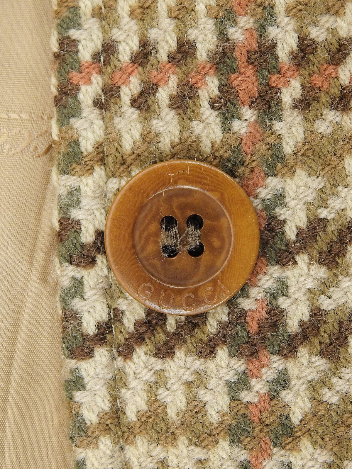 チェックパターンロゴボタンコート ベージュ/ブラウン