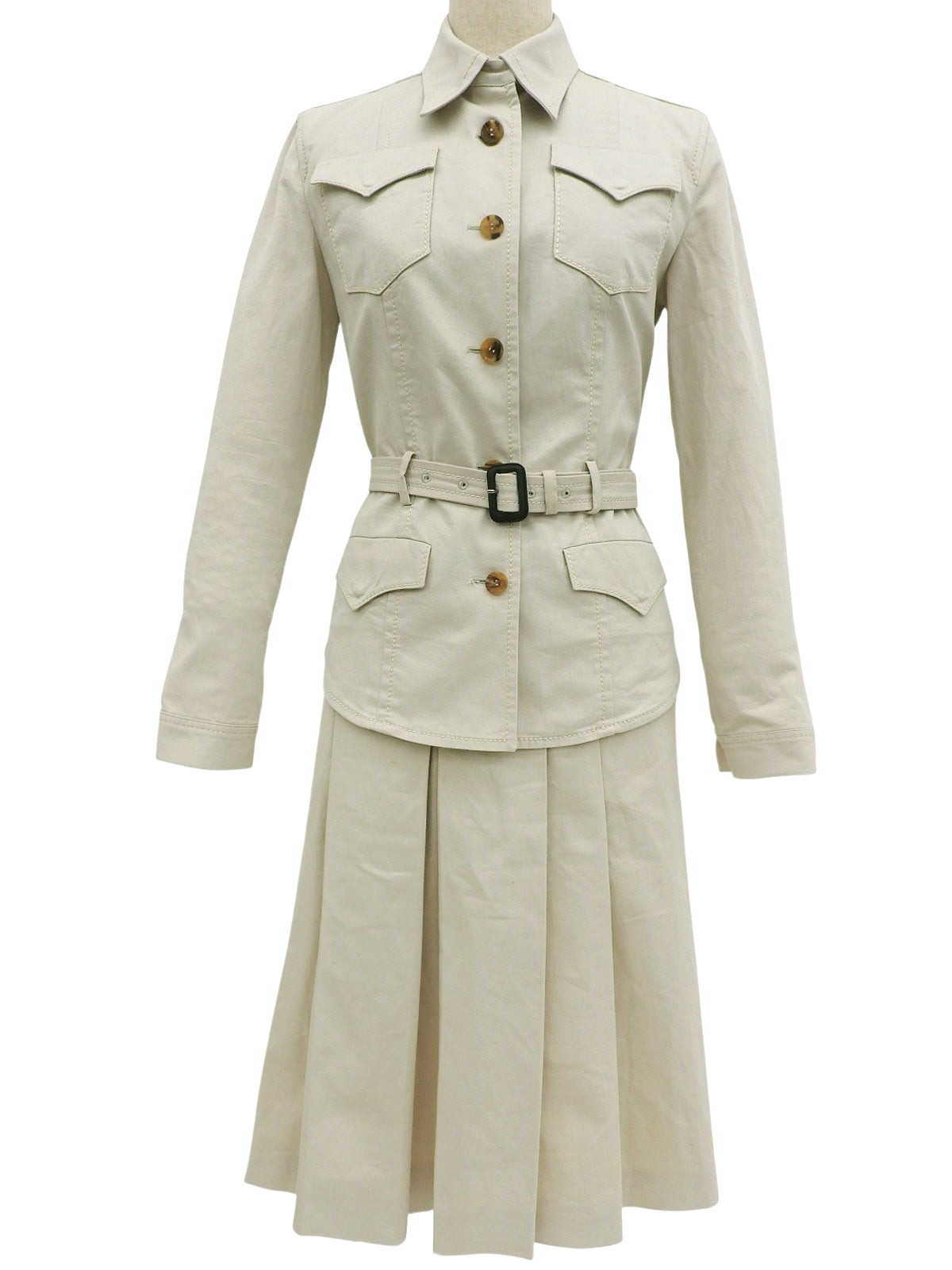 ベルテッドプリーツスカートセットアップ アイボリー