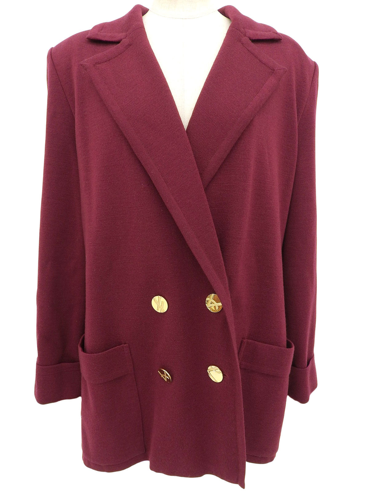 ウールロゴボタンニットジャケット ボルドー