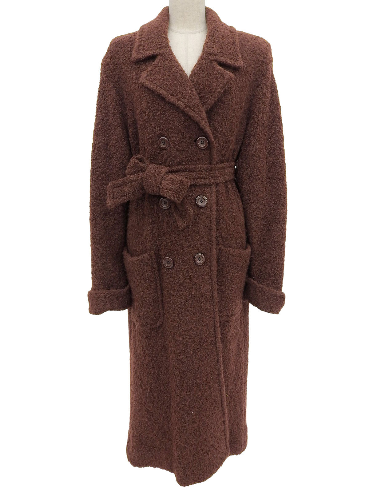 ウールダブルブレストロングコート ブラウン