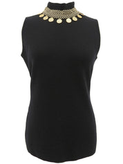 コインモチーフノースリーブトップス ブラック