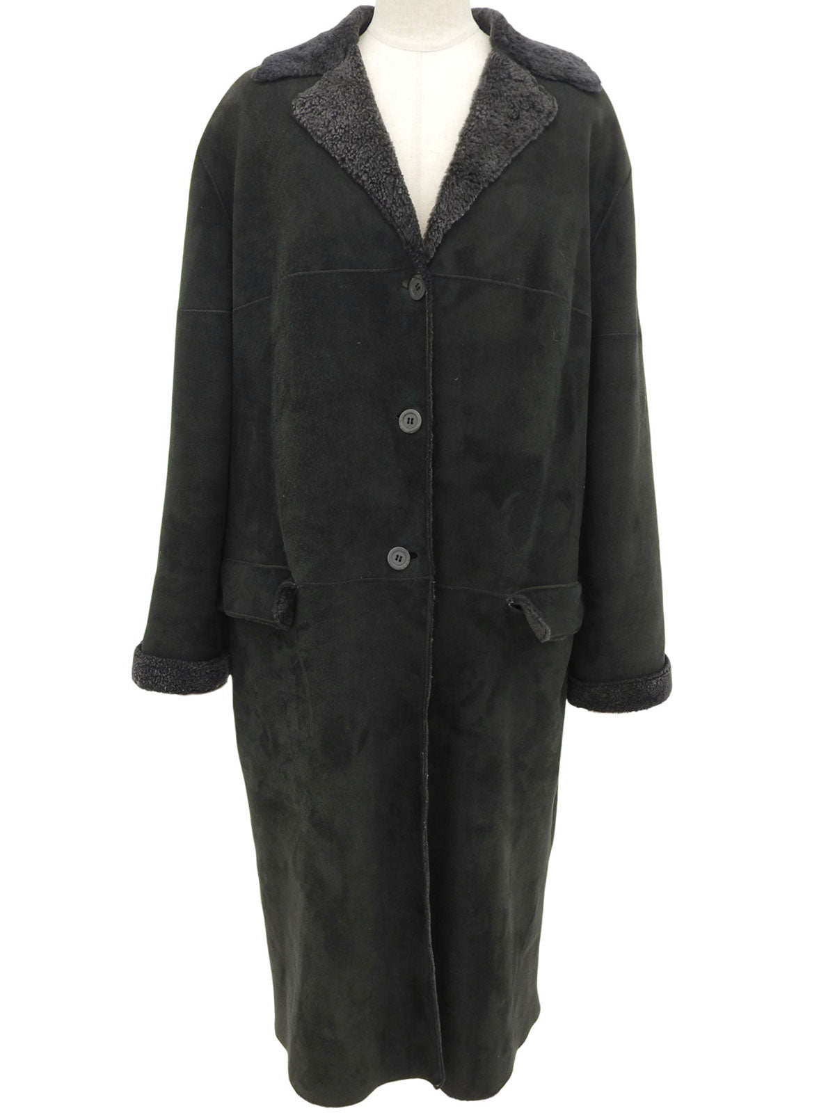 Black Shearling Logo Button Coat