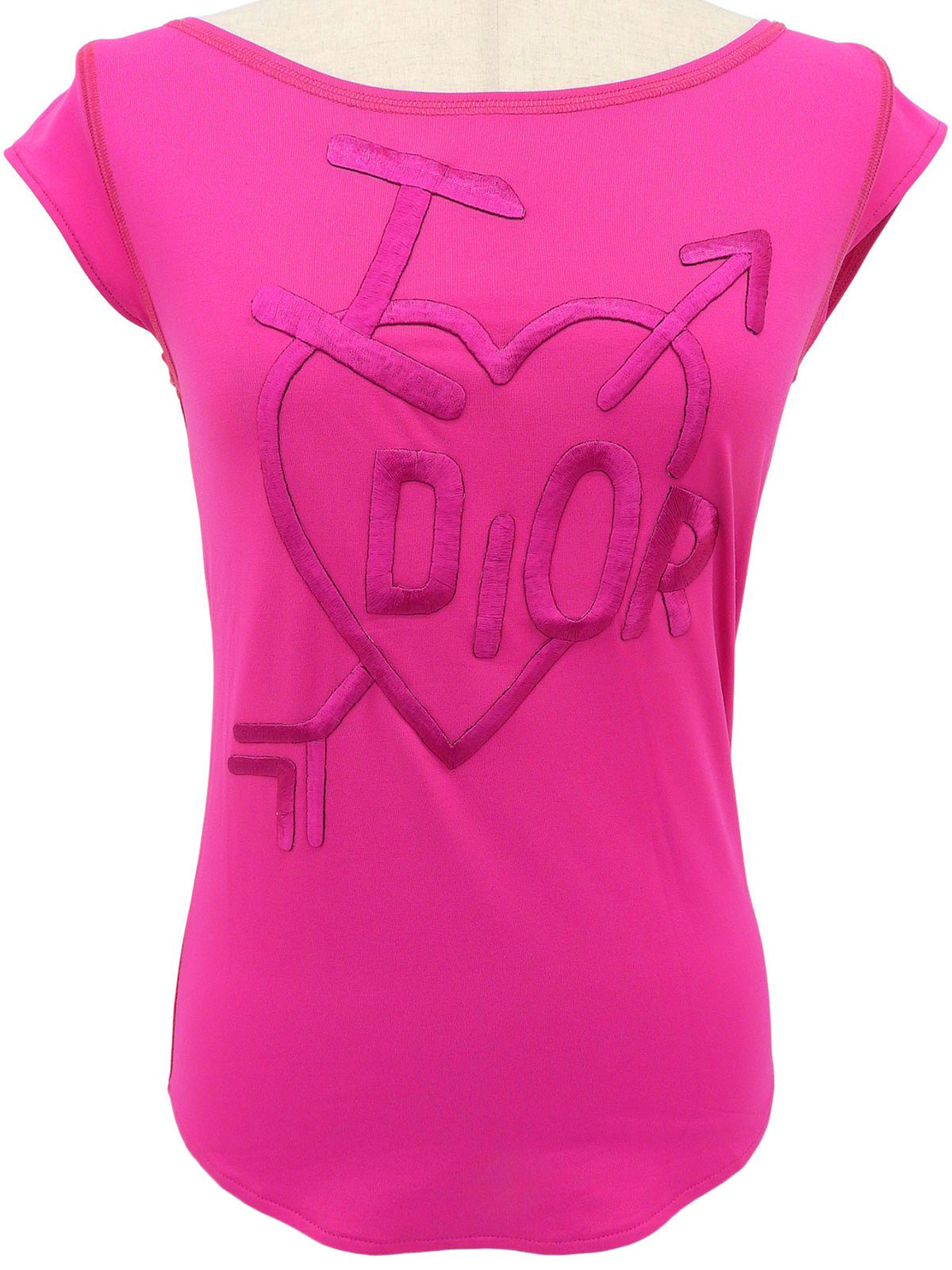 Heart logo embroidered French sleeve top in pink