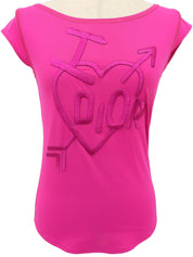 Heart logo embroidered French sleeve top in pink