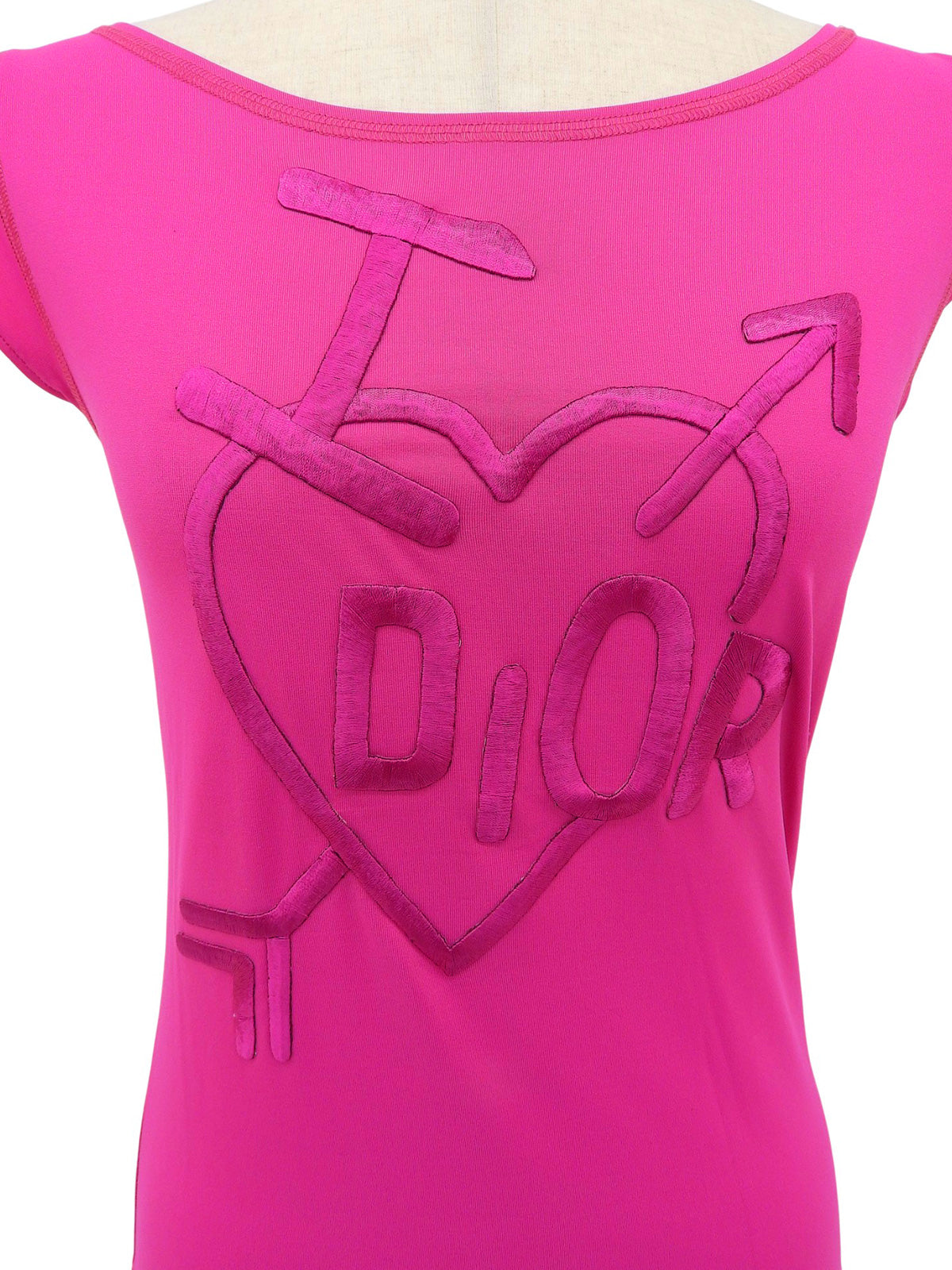 Heart logo embroidered French sleeve top in pink