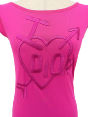Heart logo embroidered French sleeve top in pink
