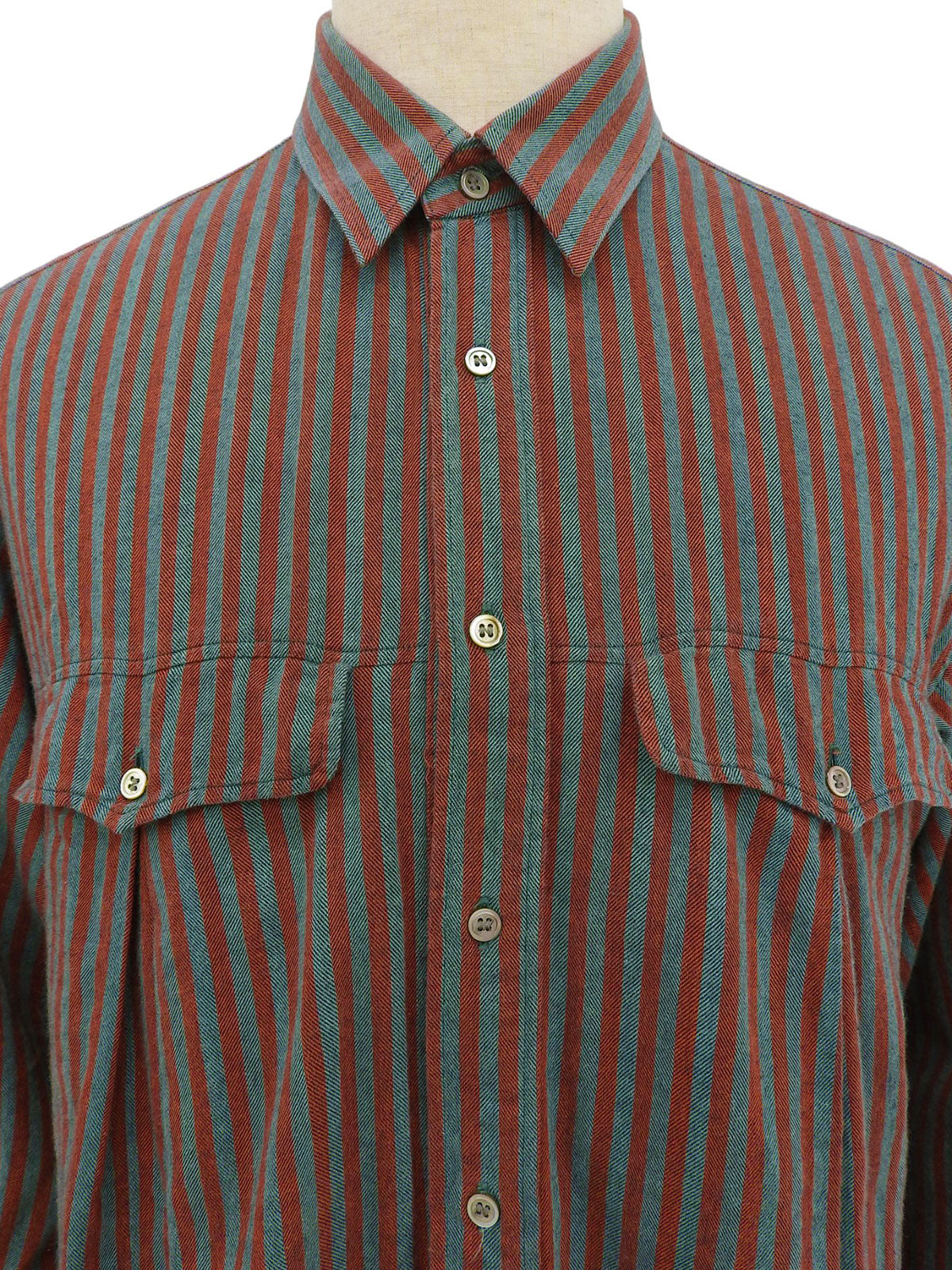 ストライプパターン長袖シャツ レッド/グレー