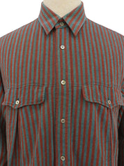 ストライプパターン長袖シャツ レッド/グレー