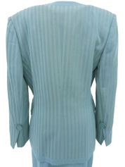 ストライプパターンロゴエンブレム刺繍セットアップ ターコイズブルー