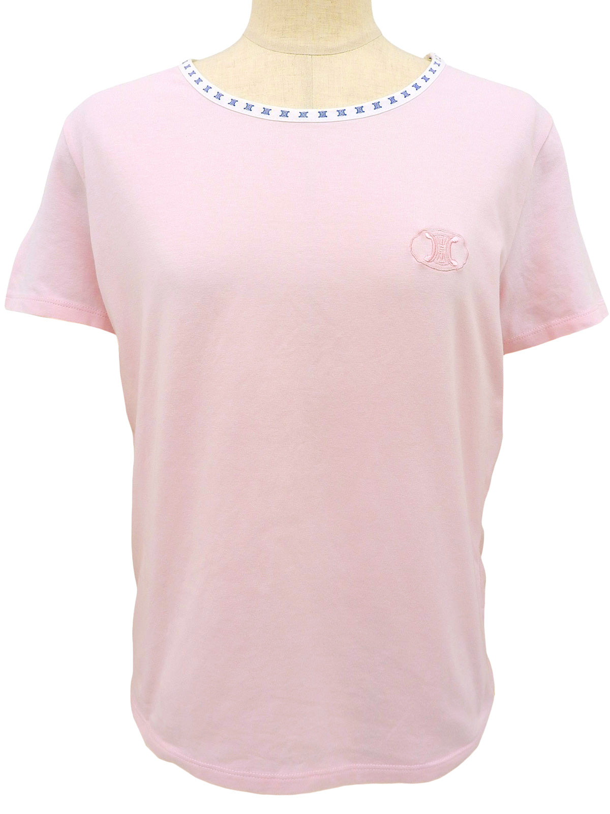 マカダム刺繍半袖Tシャツ ベビーピンク/ホワイト