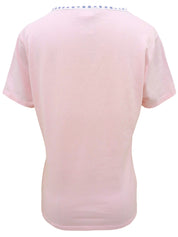 マカダム刺繍半袖Tシャツ ベビーピンク/ホワイト