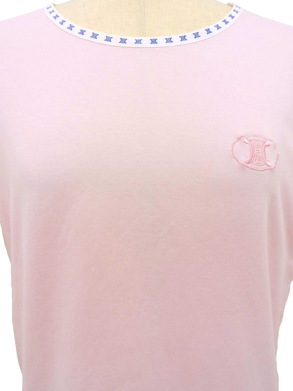 マカダム刺繍半袖Tシャツ ベビーピンク/ホワイト