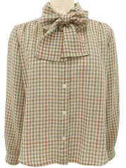 チェックパターンリボンタイシャツ ベージュ/グリーン/マルチ