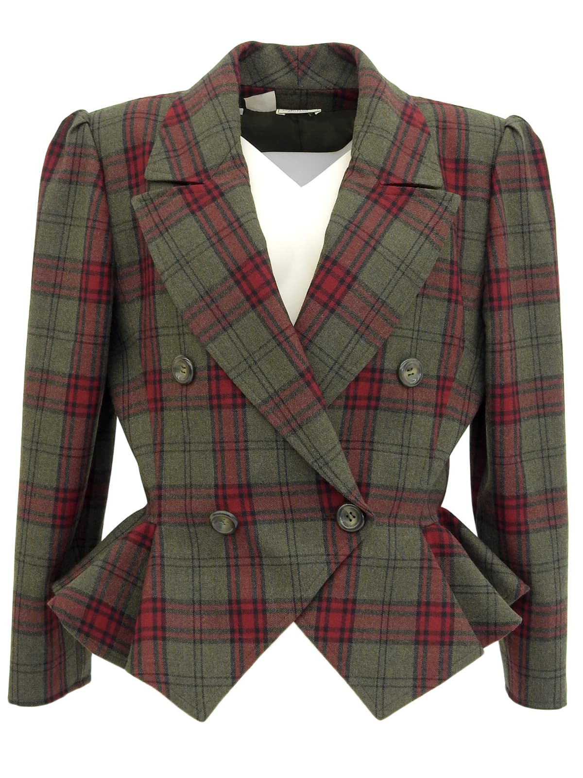 Check Pattern Frill Design Jacket Khaki/Red