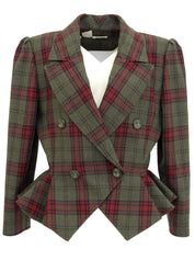 Check Pattern Frill Design Jacket Khaki/Red