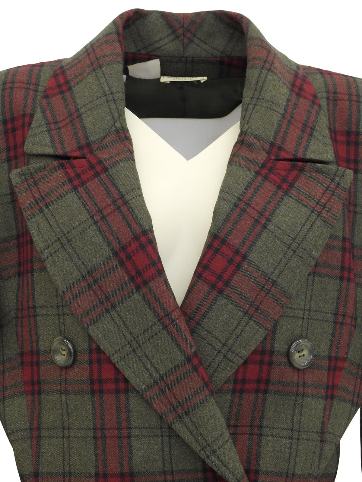 Check Pattern Frill Design Jacket Khaki/Red