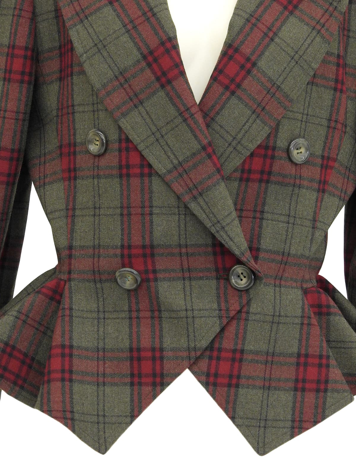 Check Pattern Frill Design Jacket Khaki/Red