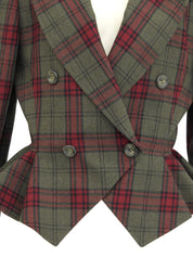 Check Pattern Frill Design Jacket Khaki/Red