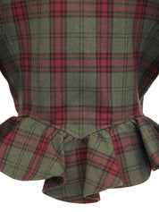 Check Pattern Frill Design Jacket Khaki/Red