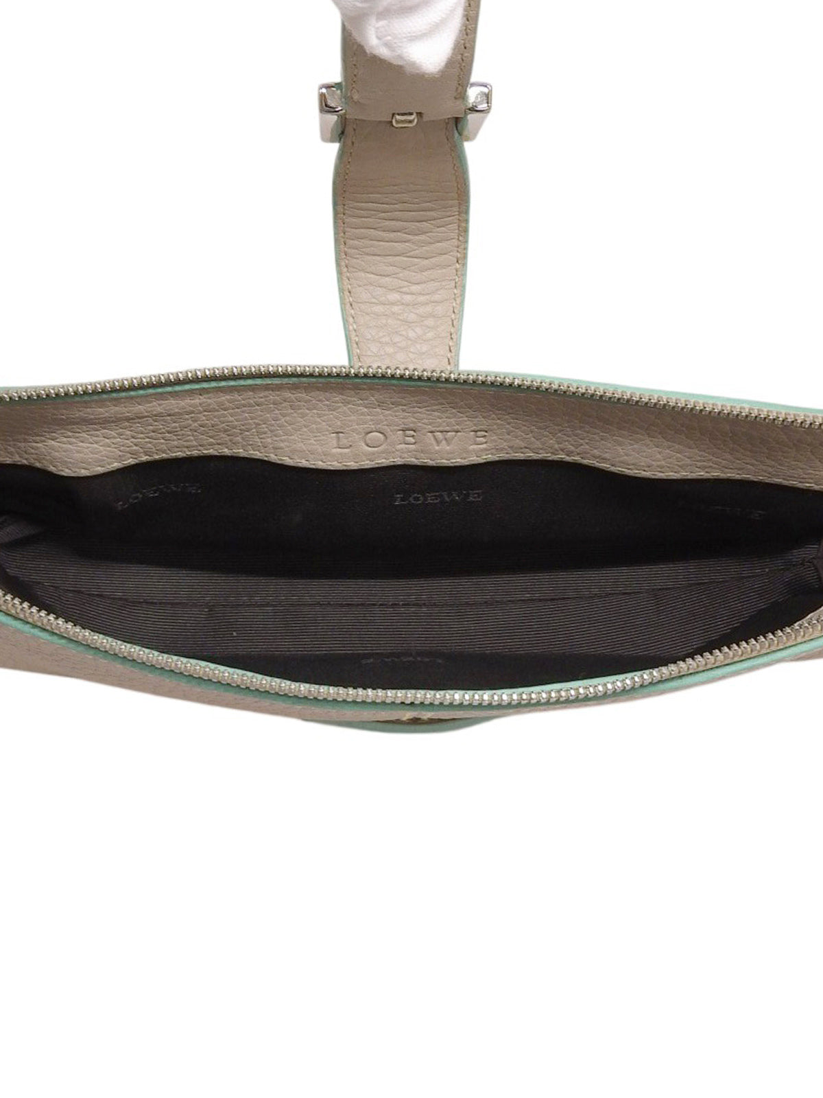 ロゴエンボスショルダーバッグ グレージュ/ミントグリーン