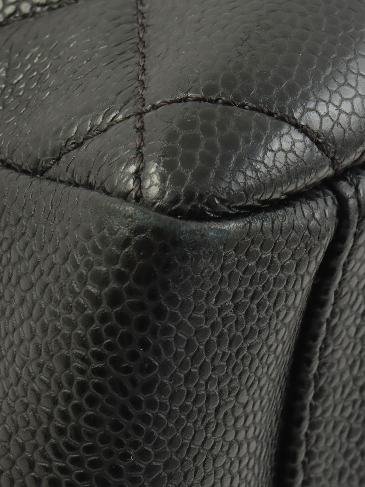 2015 Caviar Skin CC 标志缝线链条手提包 黑色