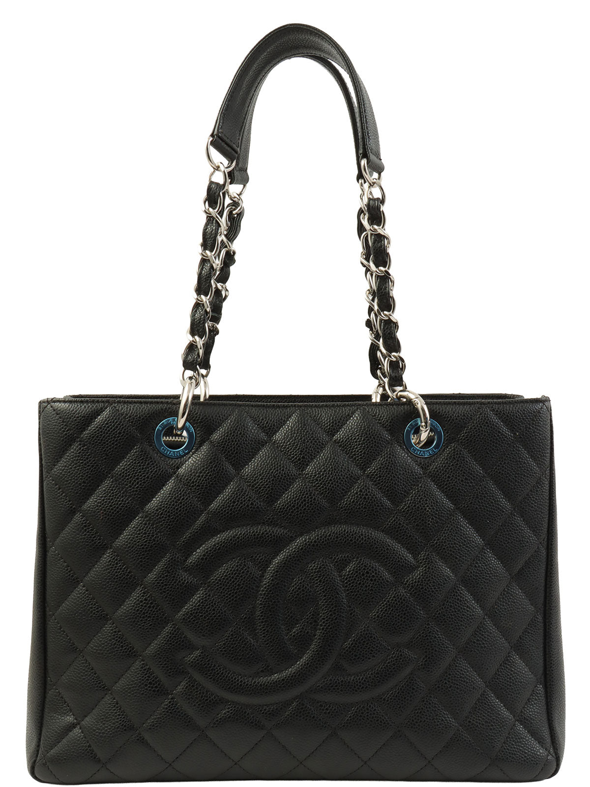 2015 Caviar Skin CC 标志缝线链条手提包 黑色