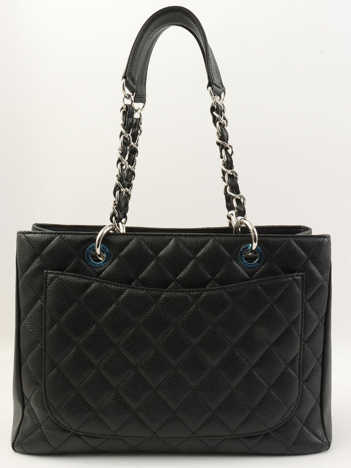 2015 Caviar Skin CC 标志缝线链条手提包 黑色