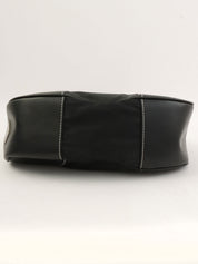Nylon and leather combination logo plate handbag in black