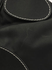 黑色尼龙和皮革拼接logo铭牌手提包