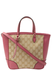 キャンバスGGパターンロゴチャームハンドバッグ ベージュ/ピンク