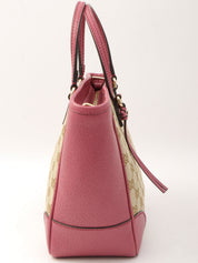 キャンバスGGパターンロゴチャームハンドバッグ ベージュ/ピンク