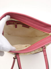 キャンバスGGパターンロゴチャームハンドバッグ ベージュ/ピンク