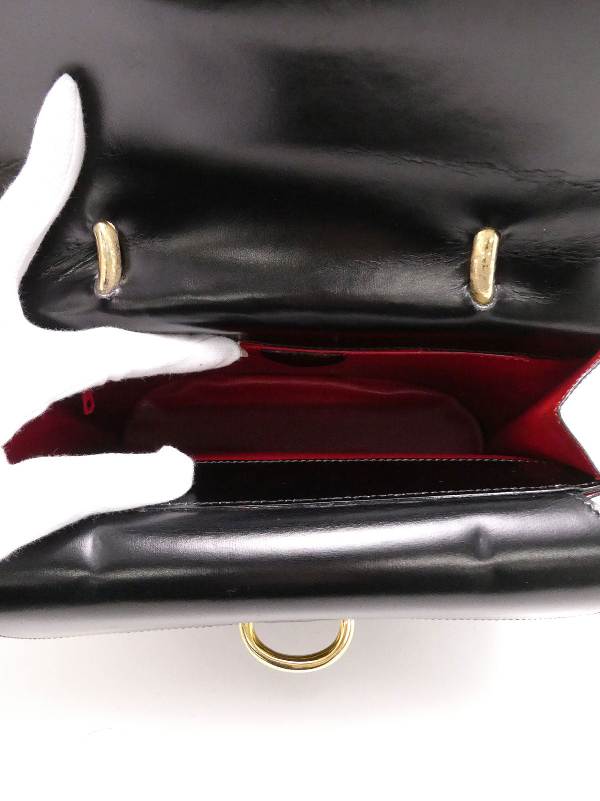 ロゴプレートダブルフラップハンドバッグ ブラック