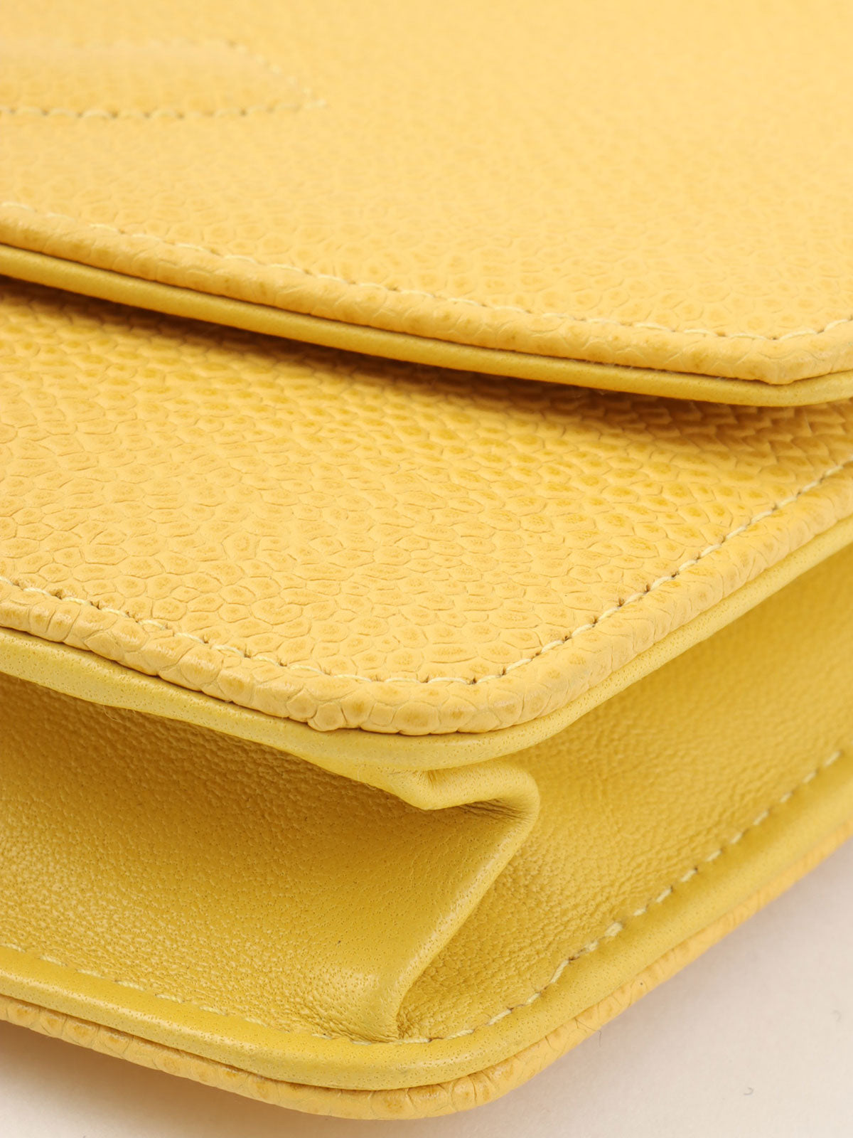 1998 Caviar Skin CC Mark Stitch Chain Wallet, Yellow