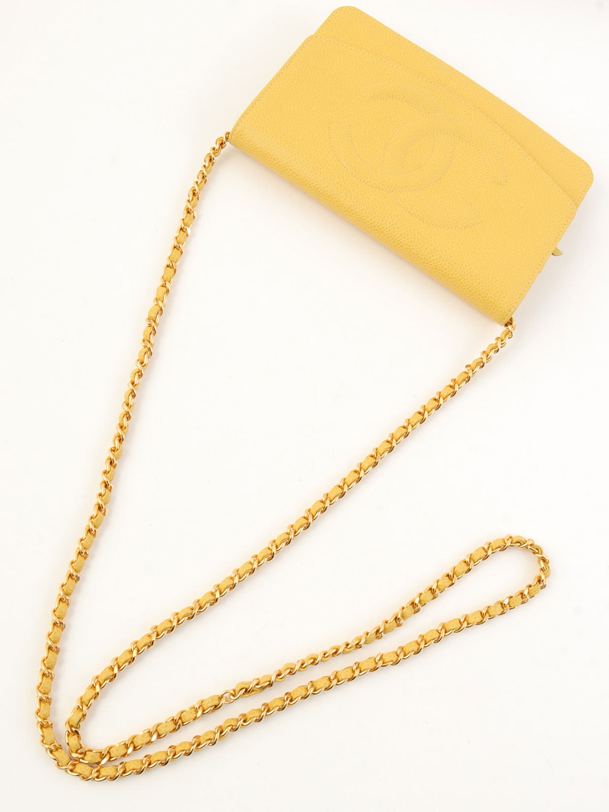 1998 Caviar Skin CC Mark Stitch Chain Wallet, Yellow