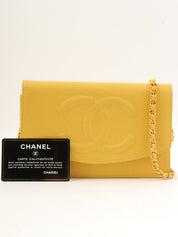 1998 Caviar Skin CC Mark Stitch Chain Wallet, Yellow
