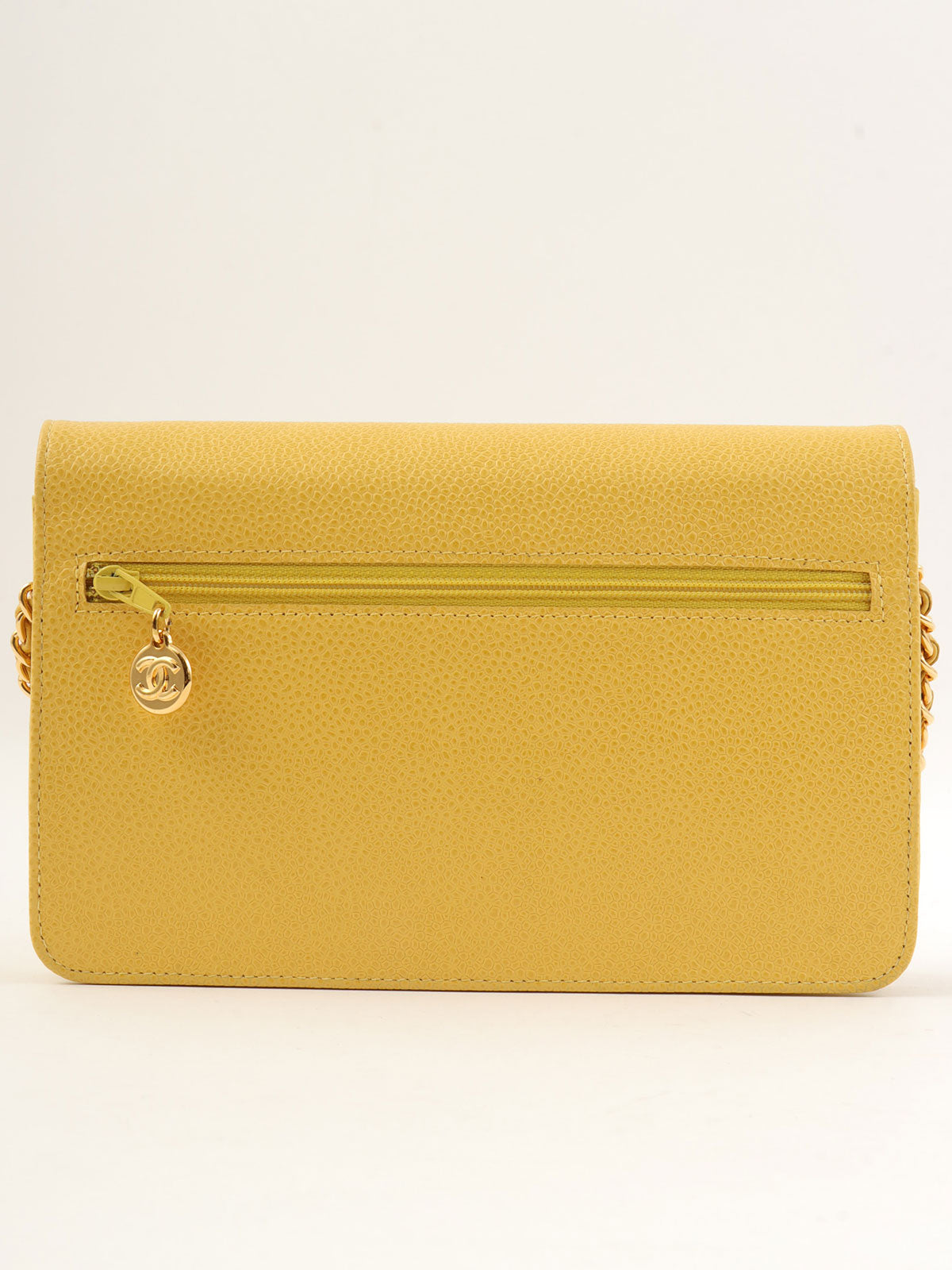 1998 Caviar Skin CC Mark Stitch Chain Wallet, Yellow