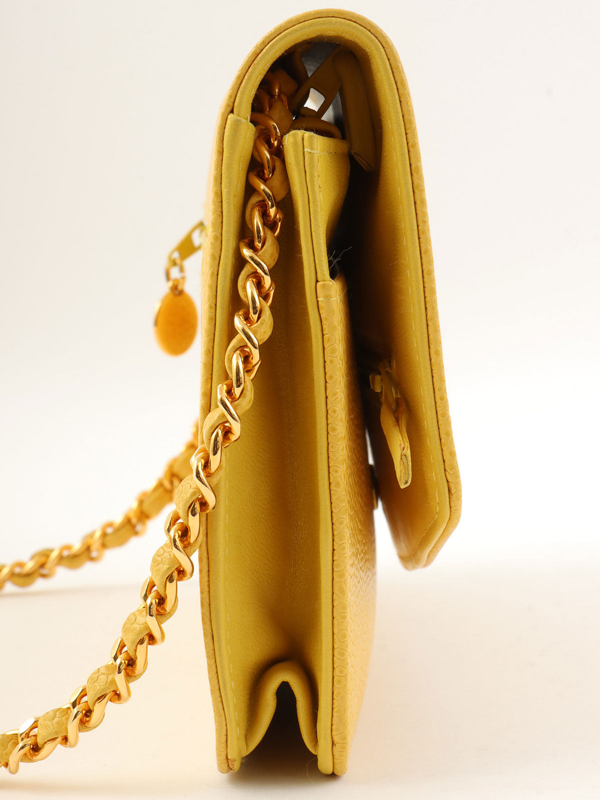 1998 Caviar Skin CC Mark Stitch Chain Wallet, Yellow