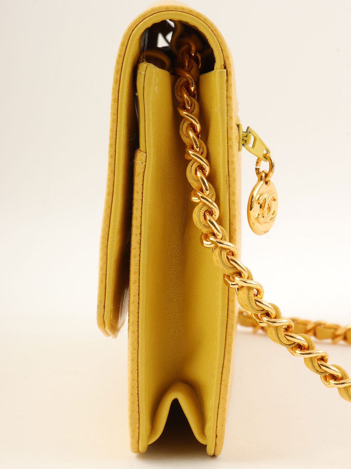 1998 Caviar Skin CC Mark Stitch Chain Wallet, Yellow