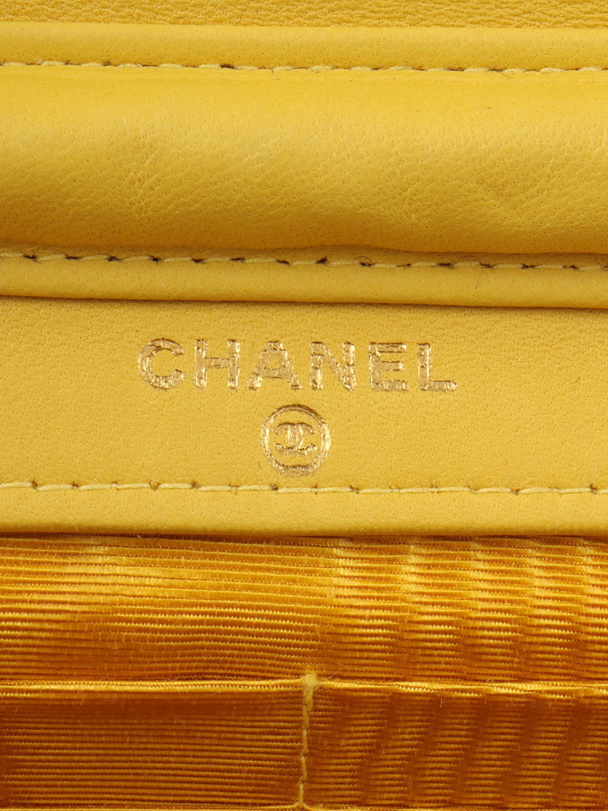 1998 Caviar Skin CC Mark Stitch Chain Wallet, Yellow