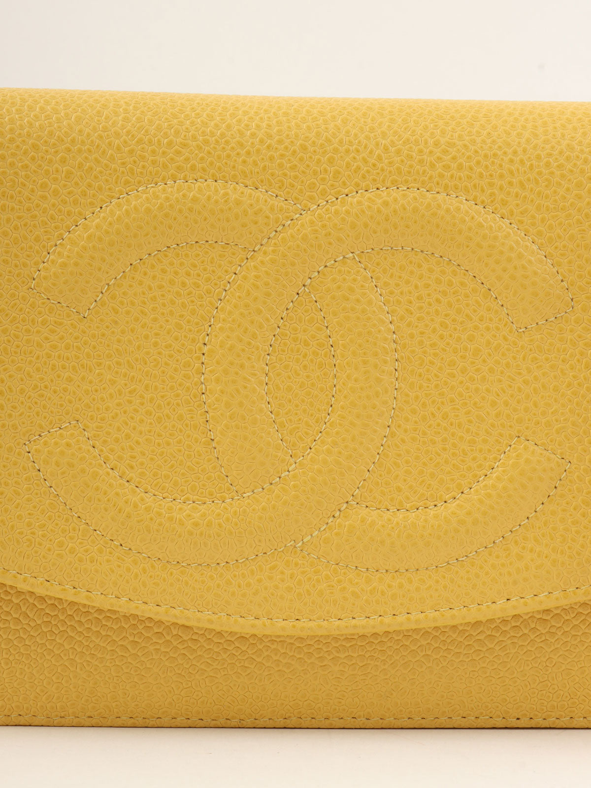 1998 Caviar Skin CC Mark Stitch Chain Wallet, Yellow