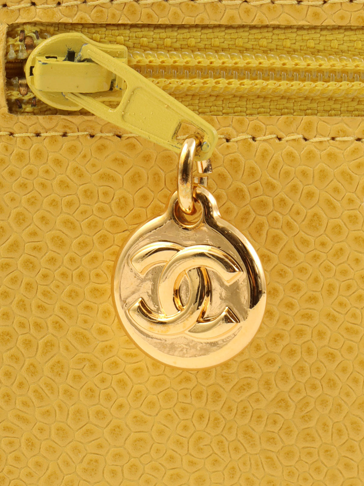 1998 Caviar Skin CC Mark Stitch Chain Wallet, Yellow