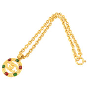 1994 Gripoix Design Cutout CC Mark Brooch in Gold/Green/Red
