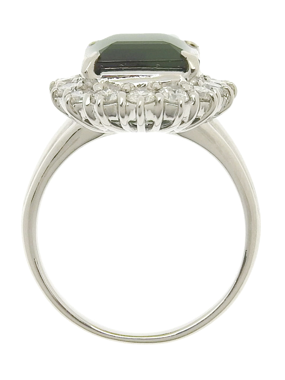 Platinum Tourmaline Diamond Design Ring #56 Silver/Green
