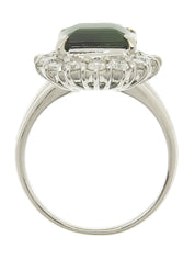 Platinum Tourmaline Diamond Design Ring #56 Silver/Green