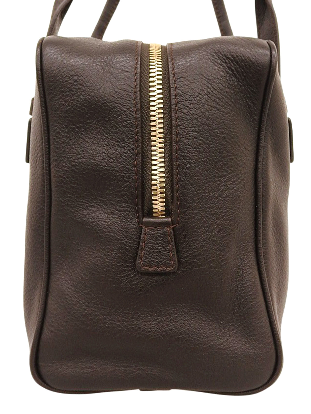 Logo embossed handbag in dark brown