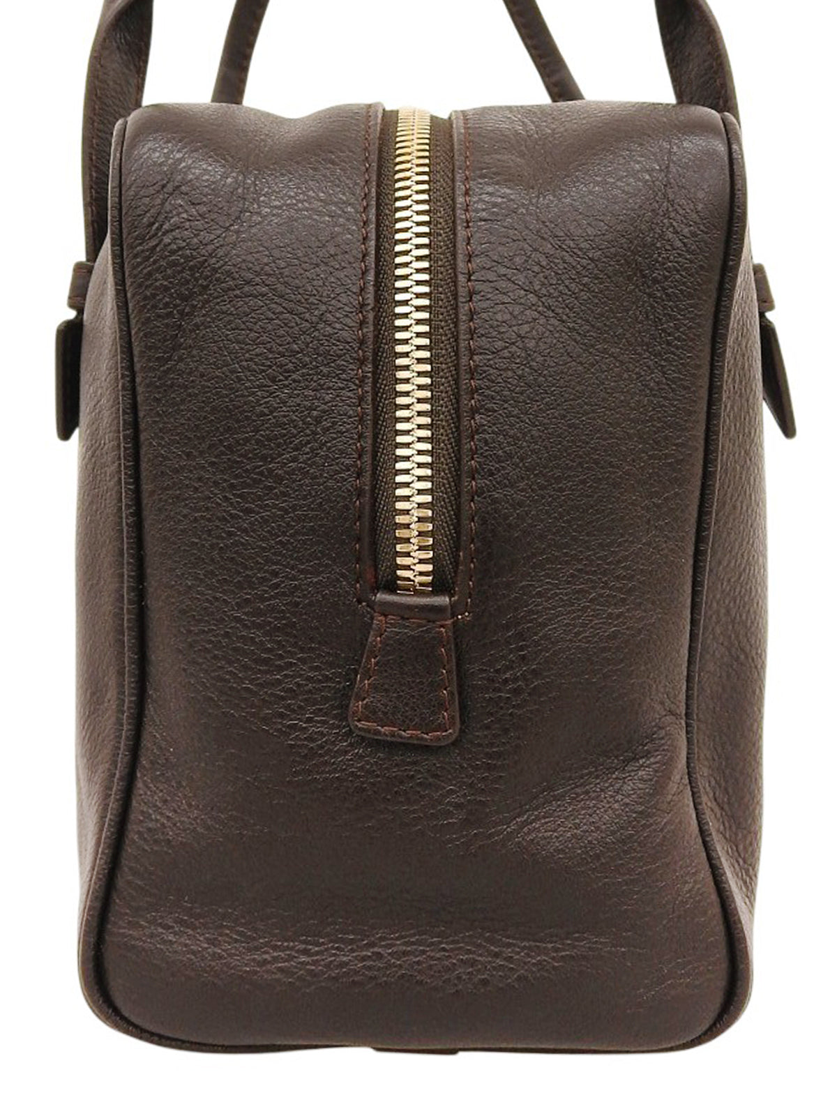 Logo embossed handbag in dark brown